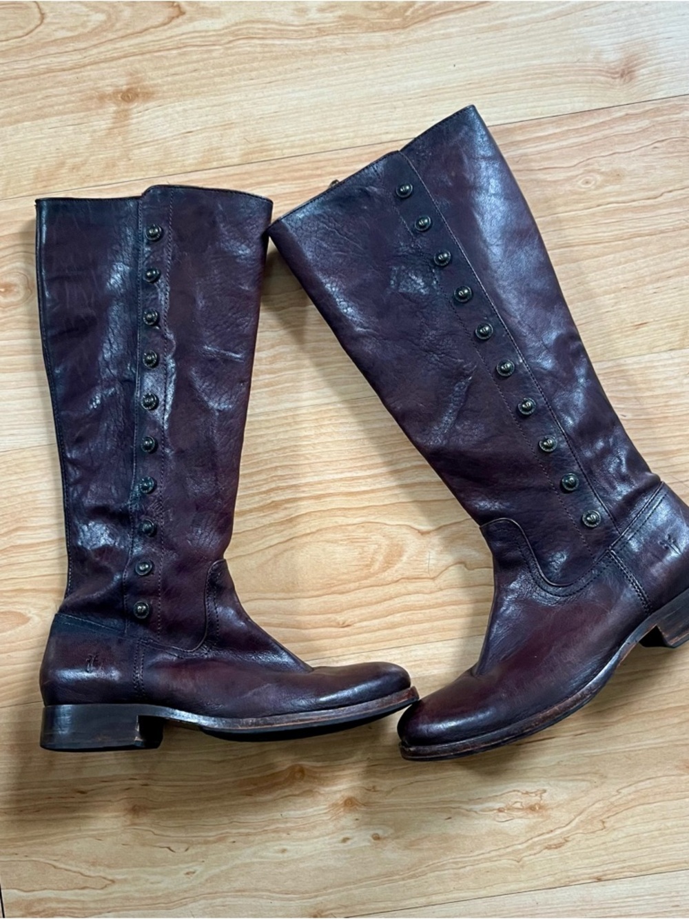 Vintage Leather Frye Boots Tall Red Brown Buttons Military Riding Size 8.5 - Picture 12 of 12